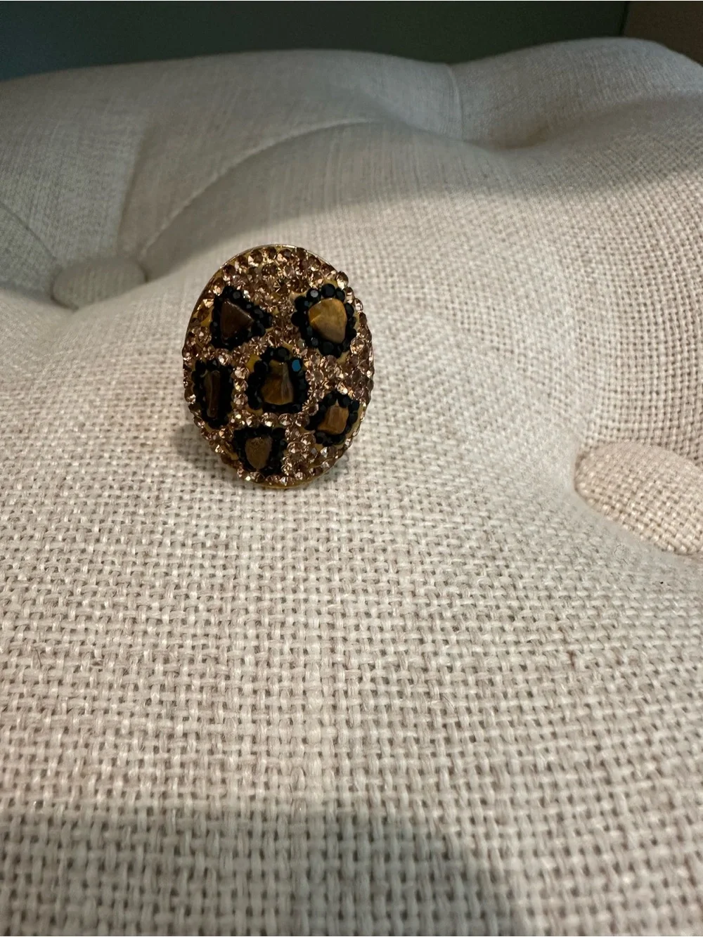Gold-Tone Leopard Print Cocktail Ring - Women Jewelry